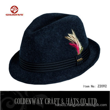 Wool Felt Fedora Hat with Feather Accent Charcoal